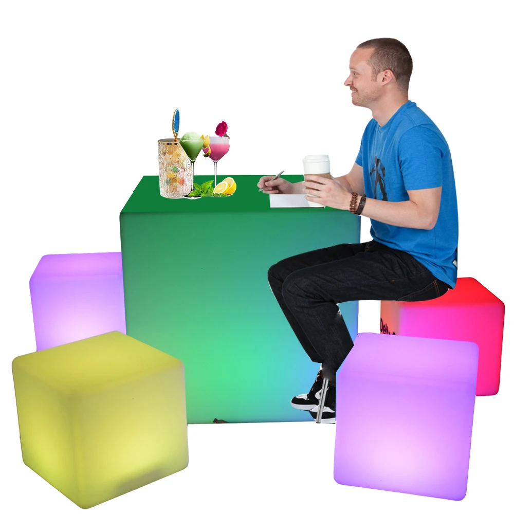 Glowing LED light up bar furniture LED bar table with ice bucket/outdoor garden led furniture tables chairs bar stool cube chair