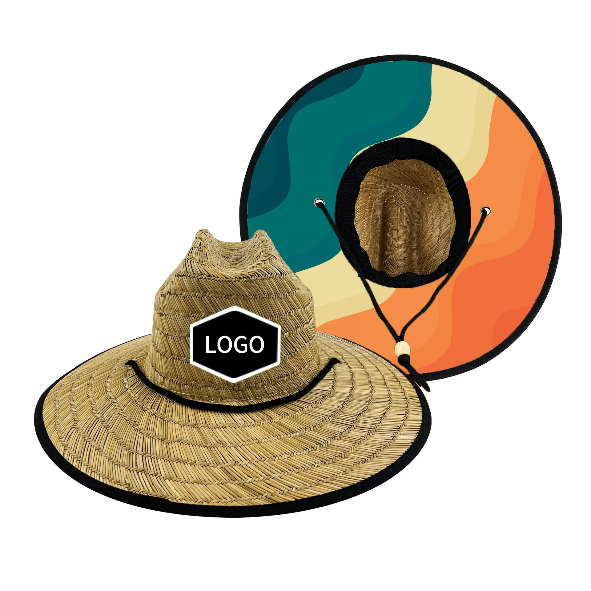 CUSTOM wide brim surfing men uv sun summer sombreros de paja lifeguard life guard straw hat for men women with custom logo