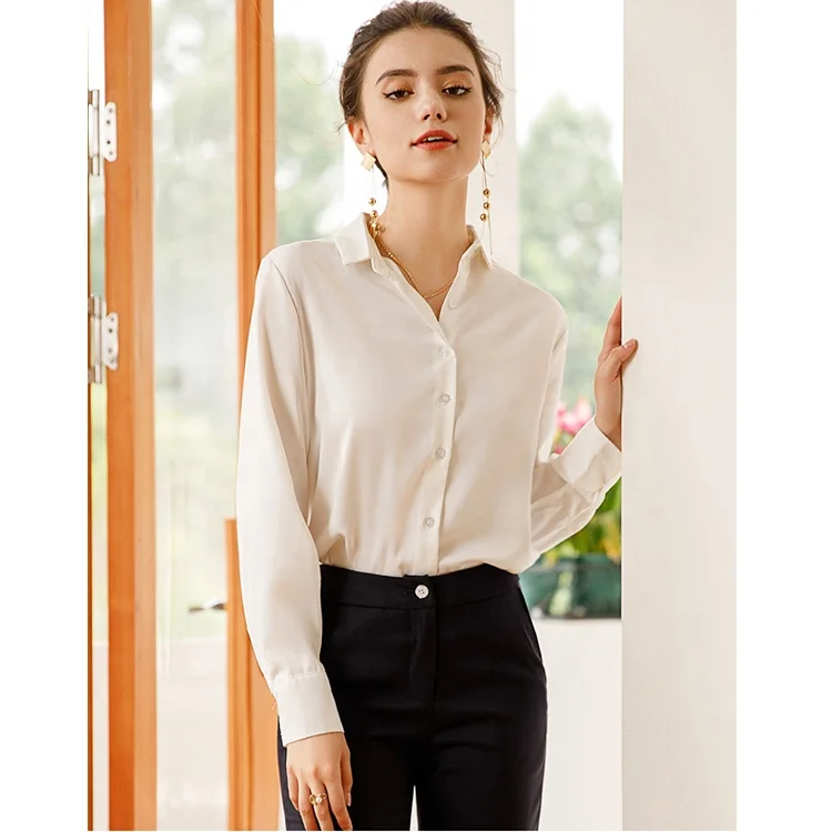 Classical Korean Good Quality Reasonable Wholesale Price Women Formal Designs Office Tops with Pants Long Sleeve Blouse