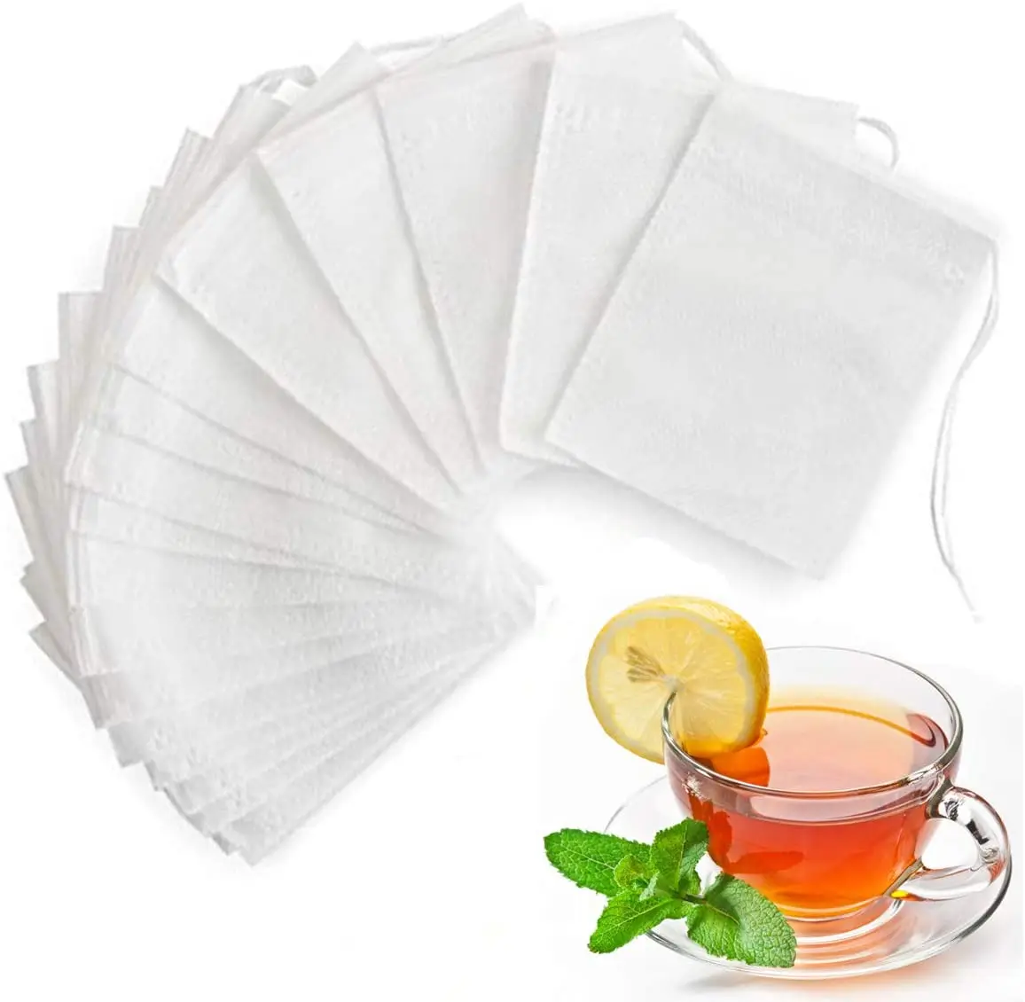 Chinese Factory White Color Disposable Tea Bags with Draw Strings Eco Non Woven Fabric