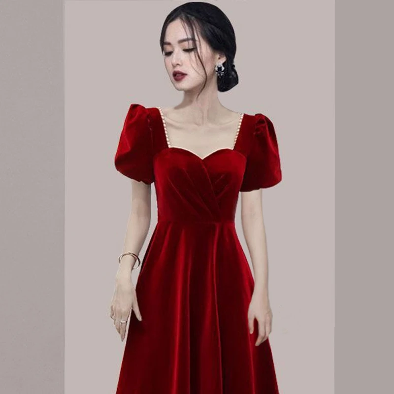 Droma wholesale in stock custom made french style fashion long sleeve velvet evening dresses women velvet dress