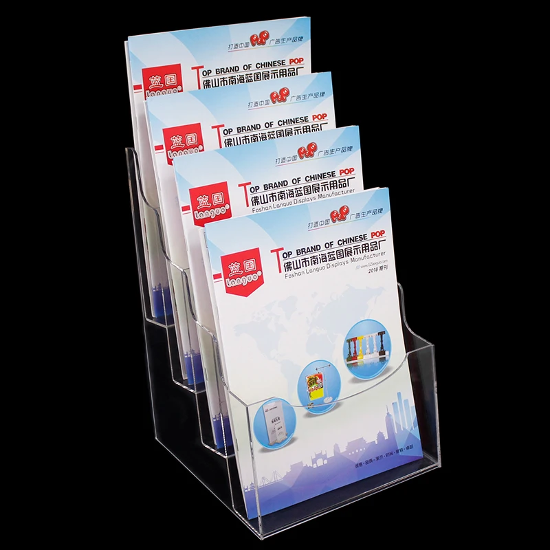 8.5*11 inches Acrylic 4-Tier Tabletop Brochure Magazines Display Holder Custom Logo