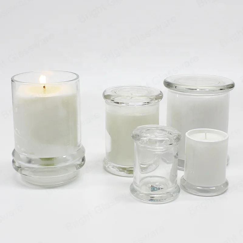 Moulded Press Ivory Colour Glass Metro Jar and Candle with Knob Lid China Supplier