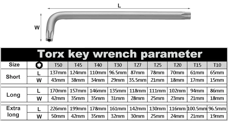  Гаечный ключ торцевой L Torx из хромистой стали T10 T15 T20 T25 T27 T30 T40 T45 T50 T55