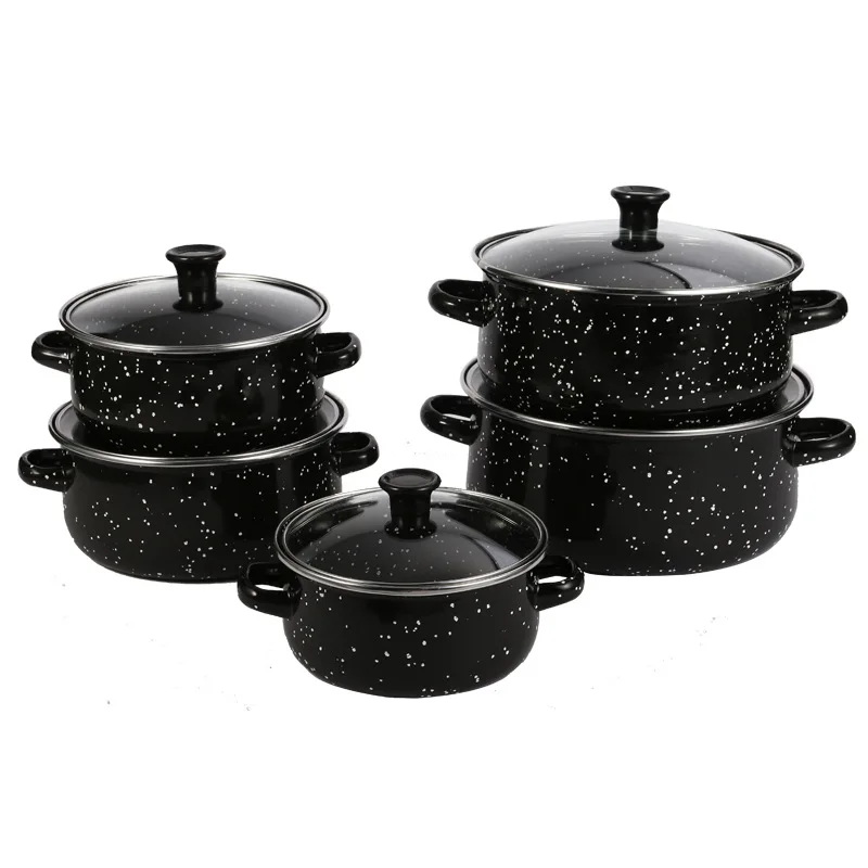 Best Selling Green/black/blue/coffee Dot Design 16-24cm 5pcs Set Enamel Casserole Cooking