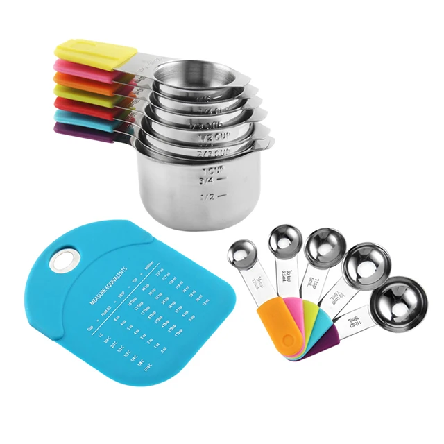 18/10 Stainless Steel Measuring Cups and Spoons Set for Kitchen Baking Tools