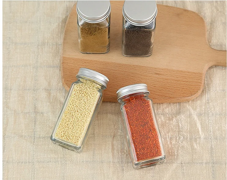 clear empty 4oz 120 ml square round glass spice jar condiment bottle pepper shaker seasoning containers with dual flip cap