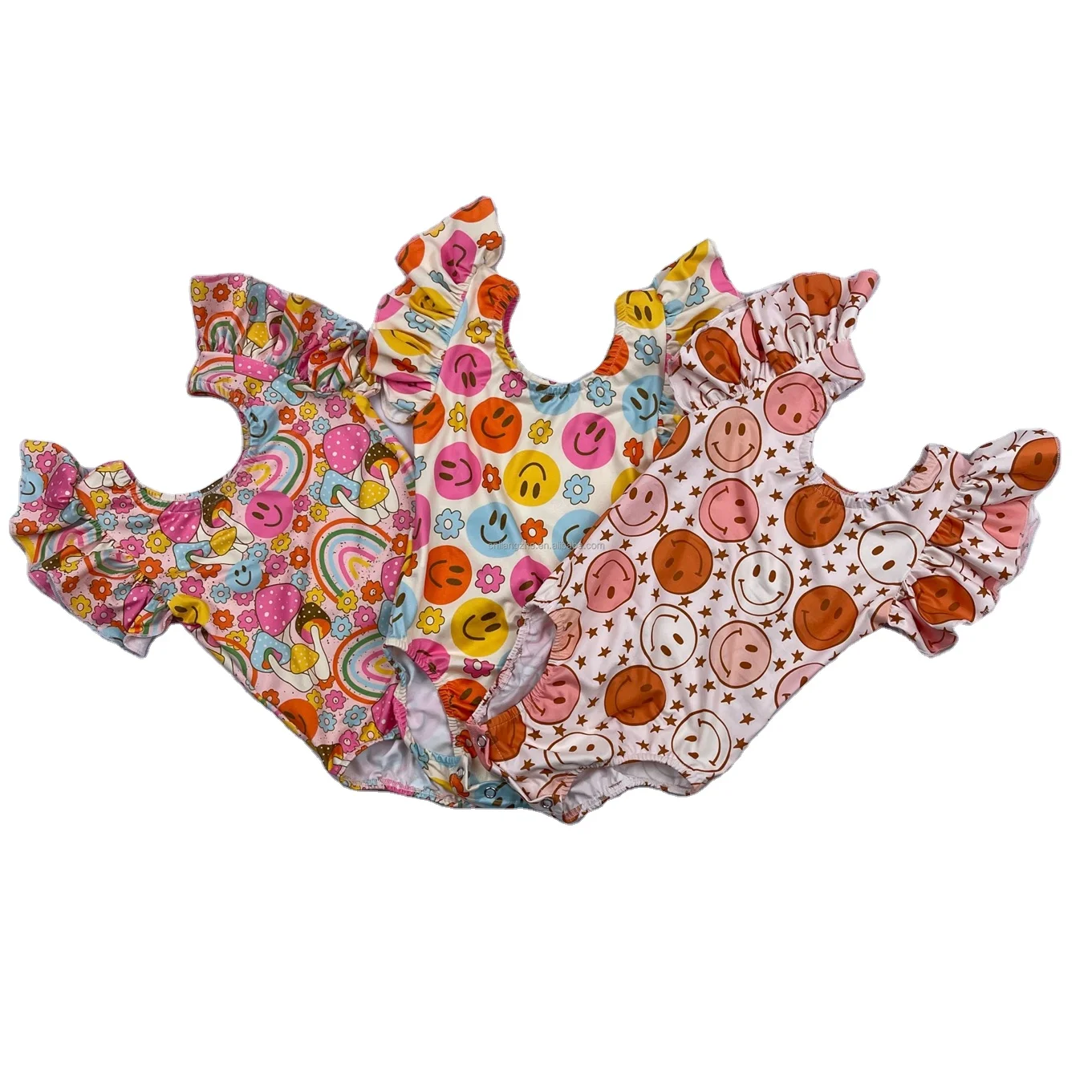 Customization Boutique smile face kids dance leotard flutter sleeves children gymnastics Leotards