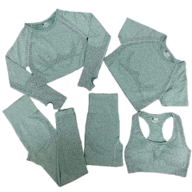 5 Pieces Yoga Set Long Sleeve Fitness Crop Top Underwear Gym Clothing Custom Logo Fall Workout Sets Seamless Yoga Set