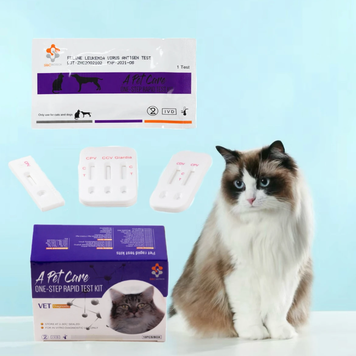 veterinary pet disease rapid cat test reagent feline animal ag kit vid for feline test kit FPV/FCOV/GIA