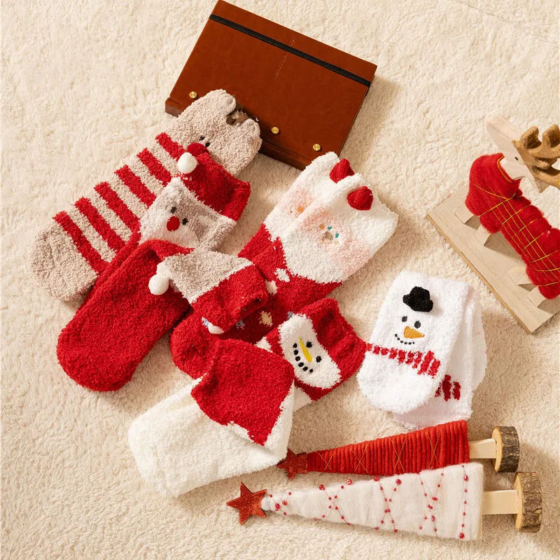 Wholesale Women Winter Plush Warm Comfortable Soft Coral Velvet Christmas Fuzzy Socks