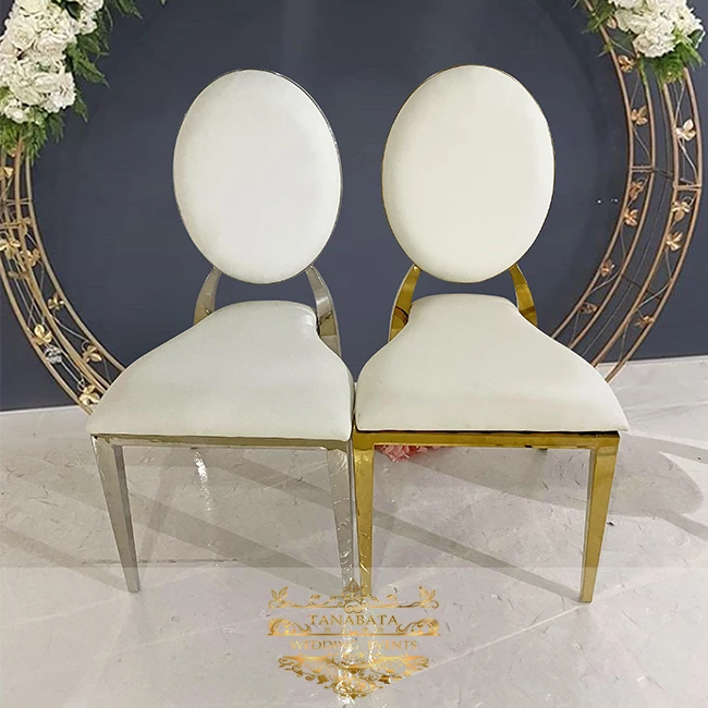 
 Элегантный дизайн, кожаные подушки, серебристый круглая спинка из нержавеющей стали, Штабелируемый свадебный стул  