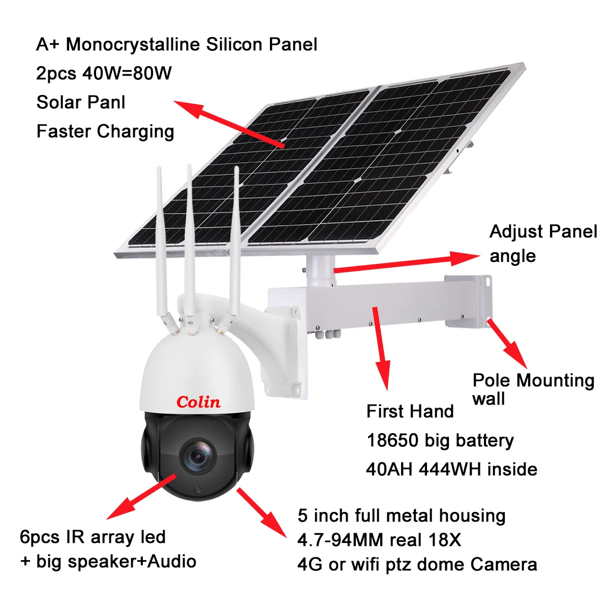 New 4K 8MP 5MP solar energy wireless 24Hx7D CCTV surveillance Wifi 4g sim card lte ptz 80W 40AH solar panel ip camera outdoor