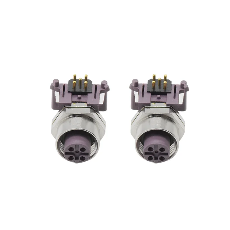 Purple M12 Panel Mount Connector B Coded 5 Pin IP67 Waterproof 90 Degree Female Angled Socket M12 PCB  Connector