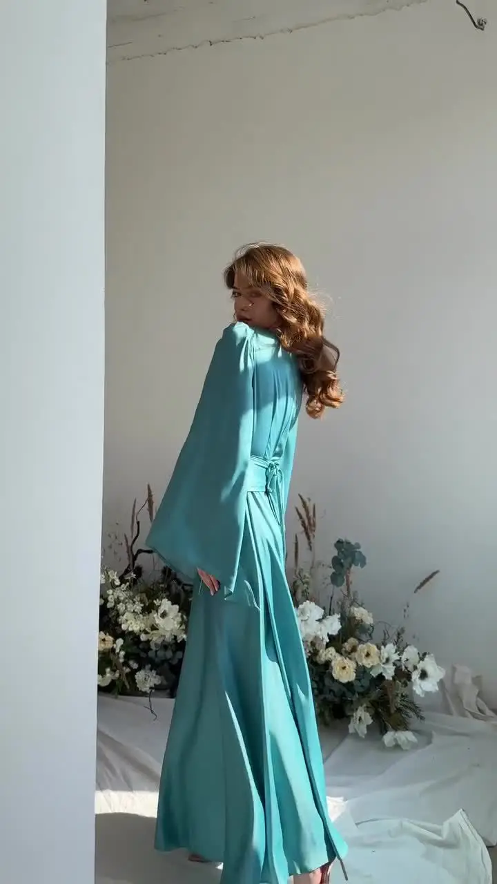 Summer Satin Abaya Hijab Muslim Wrap Dress Eid Mubarak Abayas for Women Dubai African Dresses Turkey Islam Modest Kaftan Robe