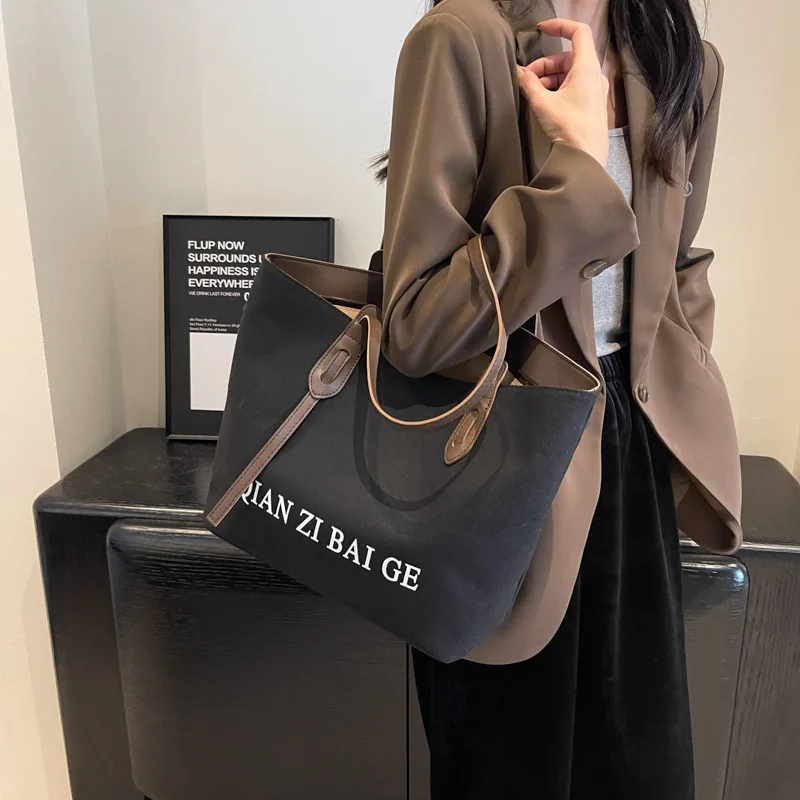 New Model Fossil Handbags Affordable Durable Natural Cotton Canvas Tote Shoulder Bags For Vacation Canvas With Leather Handle