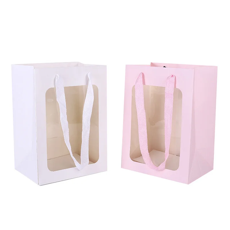 Top-sale Wholesale Custom Logo  Packaging Eco-friendly Luxury Gift Bag PVC Window Paper Bag With Handles