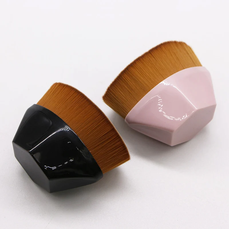 Custom Private Label Flat Kabuki Mineral Powder Foundation Face Brush Single Brush Black  Pink Color