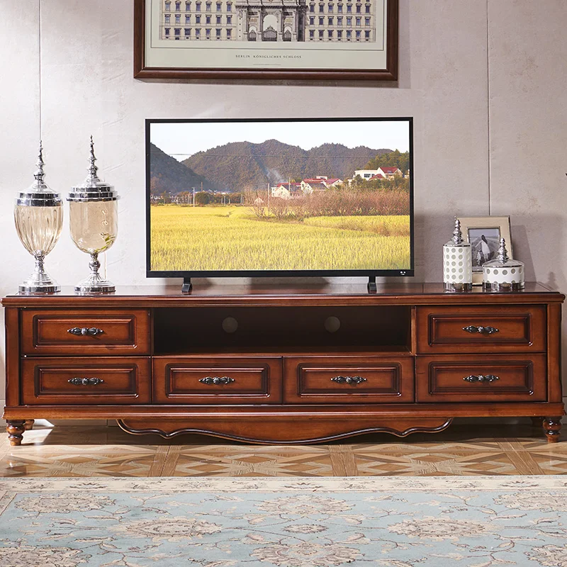 Retro Furniture Wooden Living Room TV Cabinet Solid Wood More Drawers TV Stand With Drawer