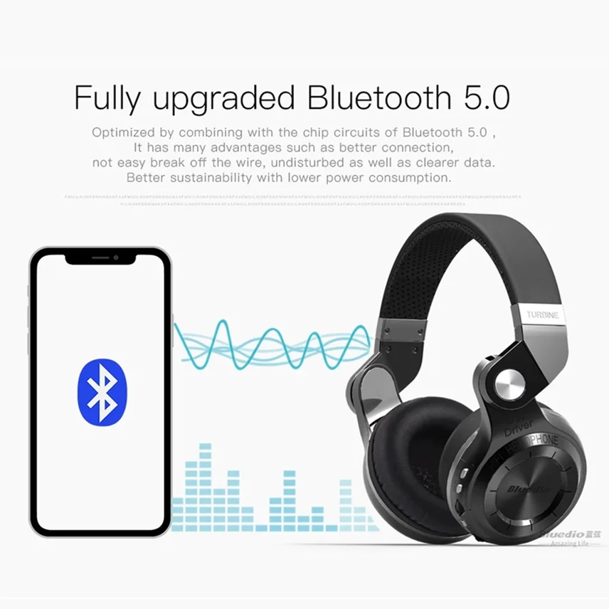 Bluedio Headphones T2+ T2S Bt Headphone BT 5.0 Super Bass Music Headphone Supports Audio line-in FM Memory Card