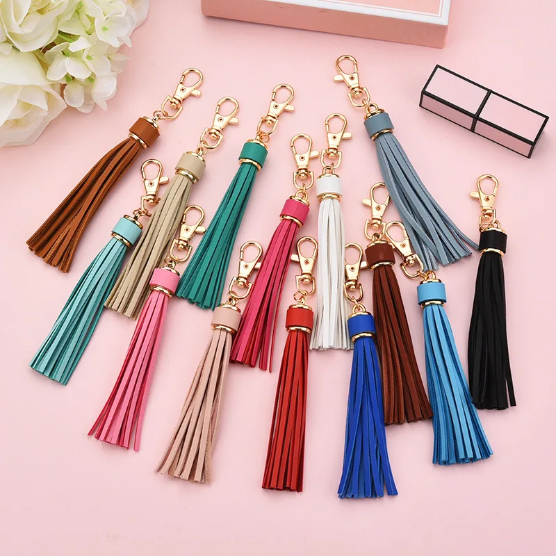 Wholesale new PU tassel pings super slender DIY suitcase accessories key ring leather tassel