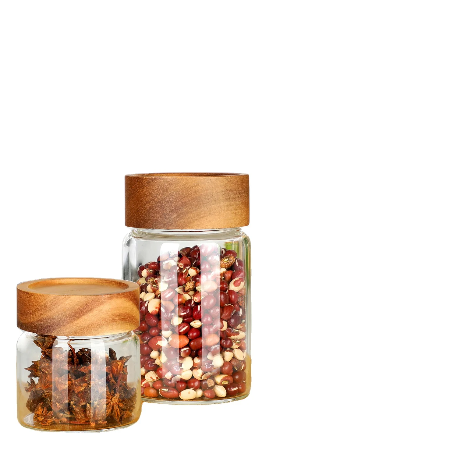 
D80 250ml High borosilicate glass jar in bulk with wood lid wholesale for honey candy coffee tea 