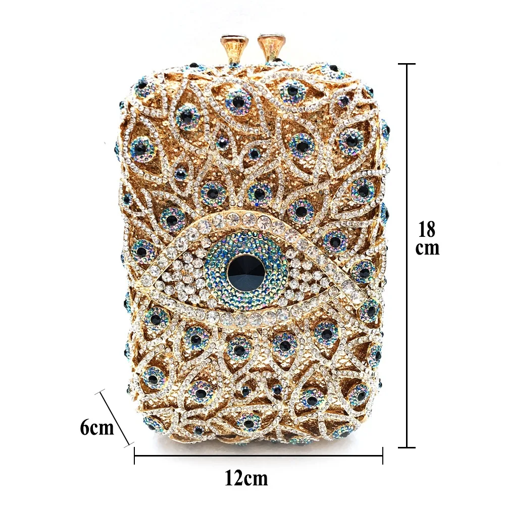 Wholesale New Eyes diamond-encrusted evening banquet bag banquet dress crystal hollow metal handbag vertical female gown clutch