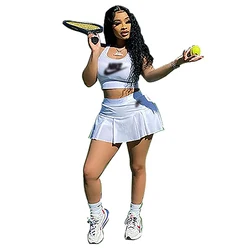 Famous Brand new pleated skirt tennis sports solid color suit  shorts sports leisure suit drawstring plus size