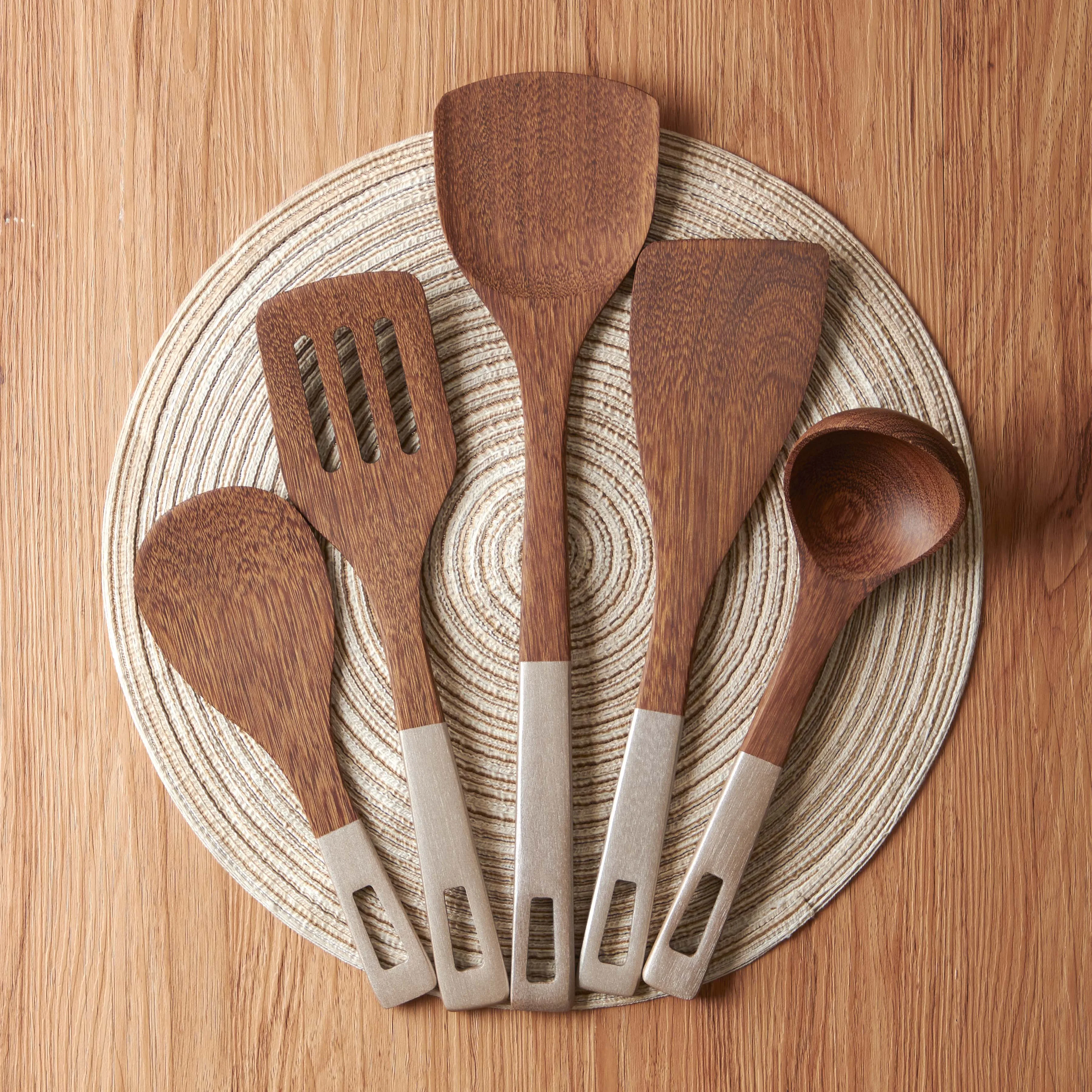 Stock Natural Acacia Wooden Cooking Utensils Kitchen Utensil Manufacturers Chinese Non-Stick Bamboo Wood Utensils For Kitchen