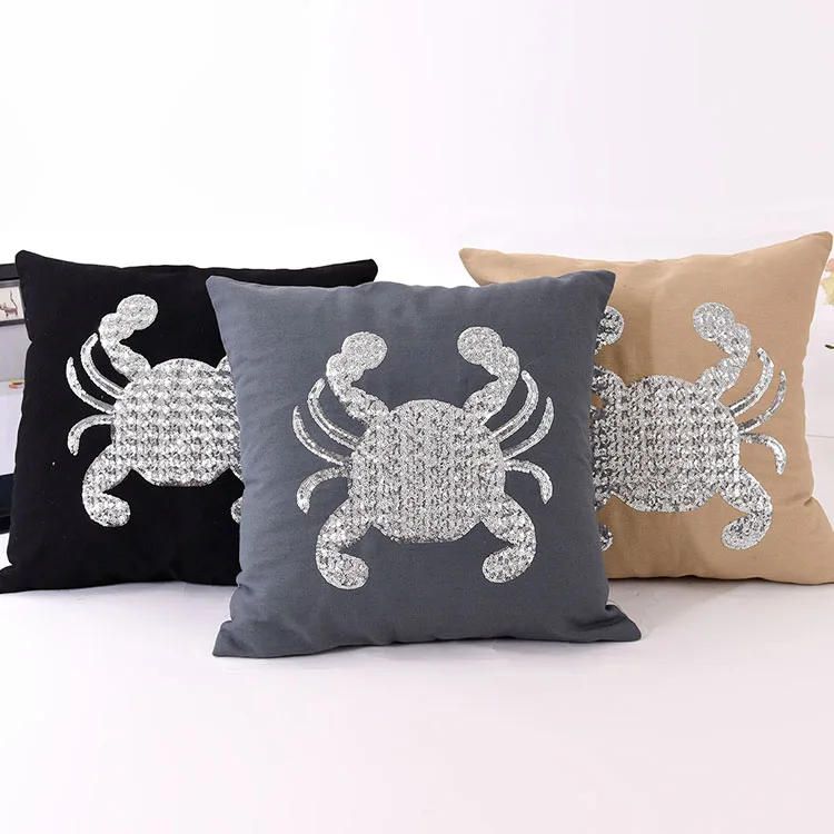 
ATAYA Square Shape Linen Sequins Cushion For Leaning On Seat Throw Pillows 