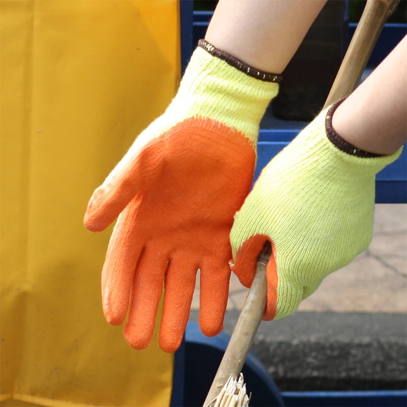 Cheap Rubber Palm Scaffolding and Builders Work Gloves, Polycotton Latex Grip Gloves