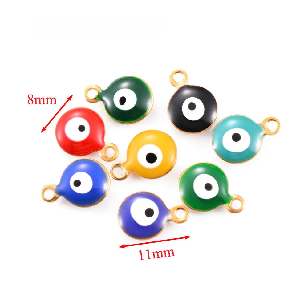 Wholesale Stainless Steel Round Evil Eye Enamel Pendant Charms 6mm 8mm DIY Accessories Multi Colors for Bracelet Necklace Making