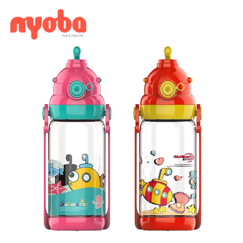 wholesale children sport water bottle 520ml cute cartoon Leak-proof health food plastic portable strap for travel outdoor