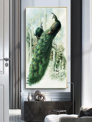 Best price classic peacock in green feather and blue feather frames wall home decoration artwork painting