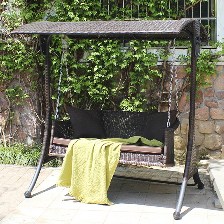 Outdoor Furniture Courtyard Beach Garden columpio Metal Frame Pe Rattan Two 3 Person Seater Hanging Swing Chair