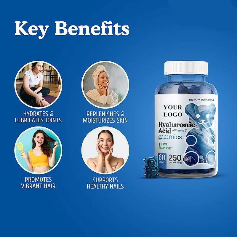 OEM/ODM/OBM Organic Collagen+Hyaluronic acid+Vitamin C+Gluta Gummies Dietary Supplement Skin Whitening Hyaluronic Acid Gummies