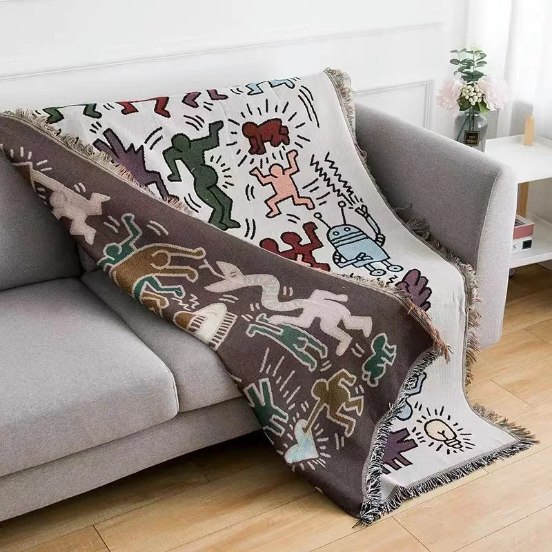 custom designer personalized cotton polyester jacquard tapestry woven throw tassel blankets with design logo