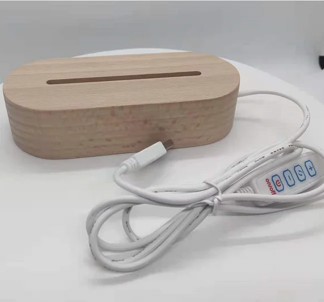 solid beech 7 Color LED Oval Wooden Night Light Base, RGB 3D Lamp Holder For Blank Acrylic Factory wholesale