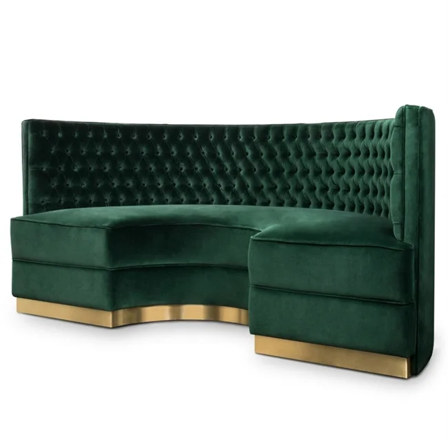 Restaurant sofa Booth Green Round Sofa Button Tufted Inner Back Class Luxury Velvet Restaurant Booth Seating