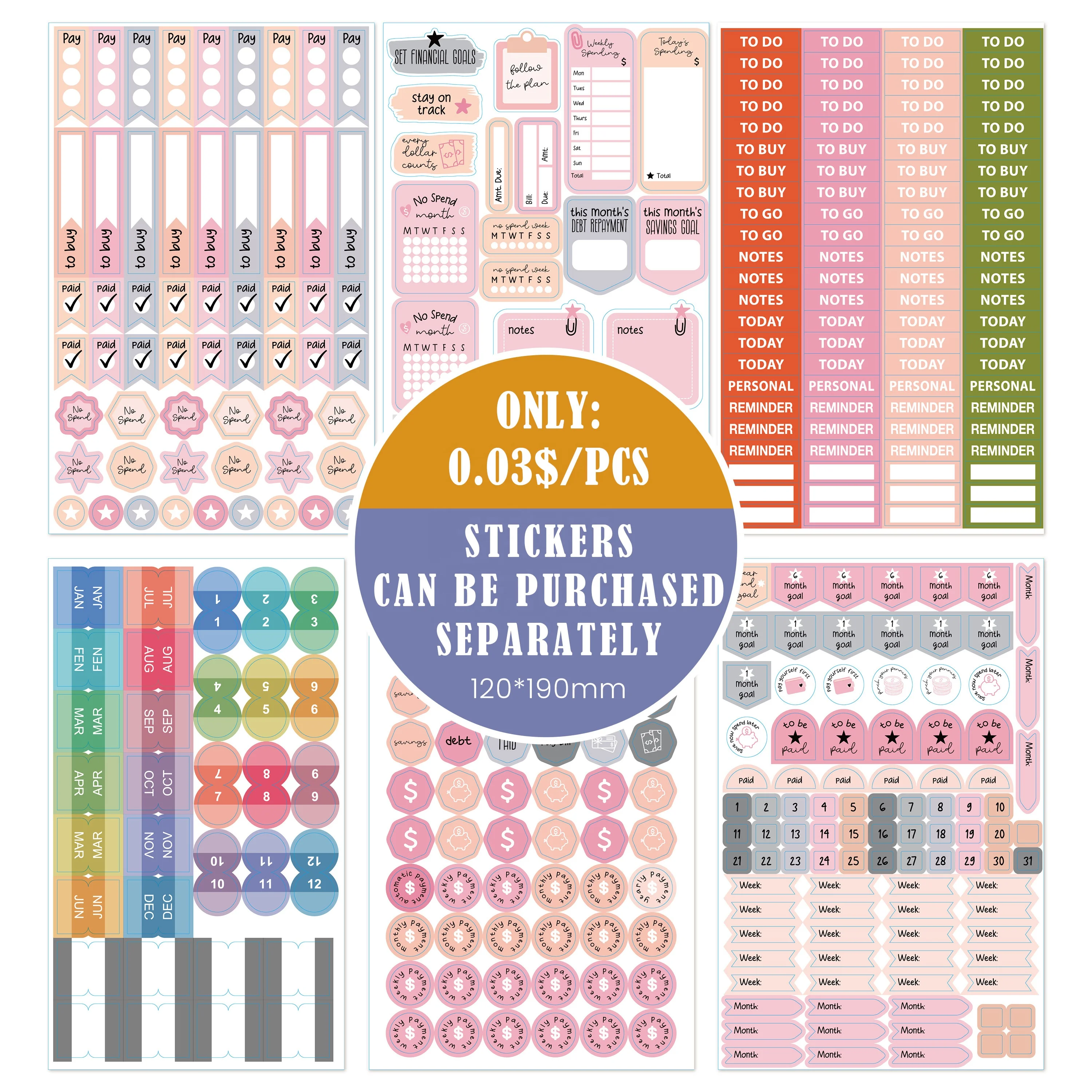Free Sample Custom Hardcover Notebook Financial Envelope Stickers A5 Undated Weekly Plans PU Leather Budget Planner For Business