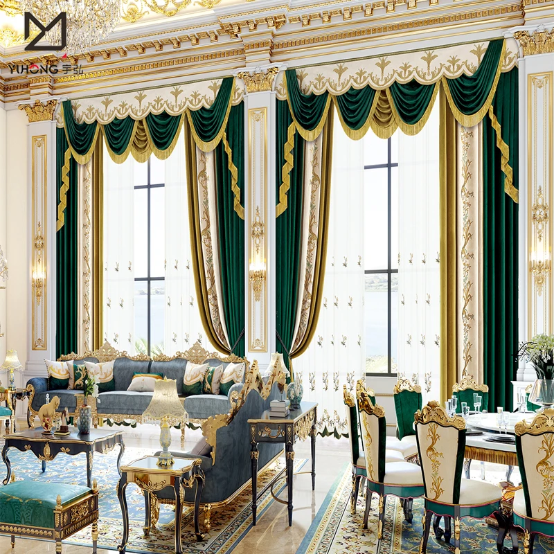 Curtain Bedding Set Classical luxury villa living room Curtains embroidered blackout window arabic curtains for living room