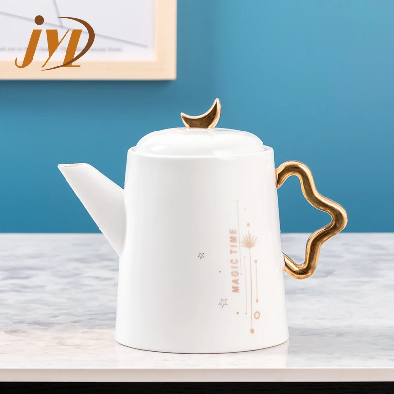 Afternoon tea set exquisite custom porcelain coffee tea cup and pot luxury ceramic teapot set with gold rim