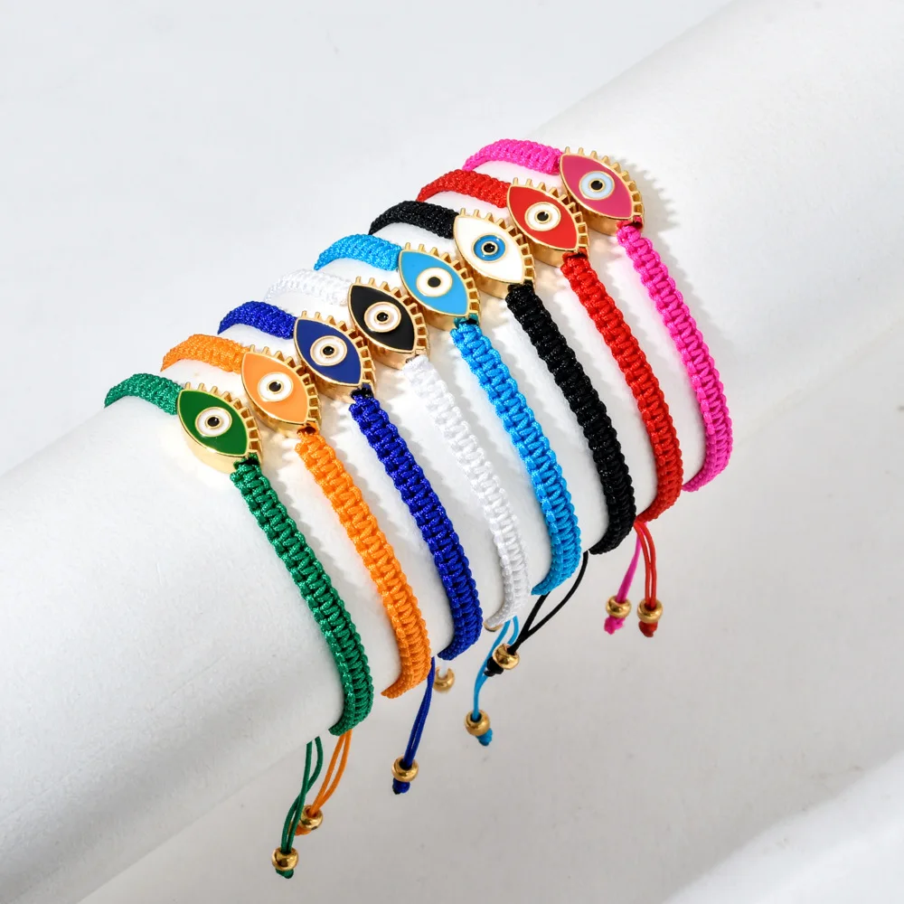 Kinser 2024 Wholesale Oil Drop Colorful Enamel Eye Bracelet Handmade Lucky Woven Rope Adjustable Bracelet