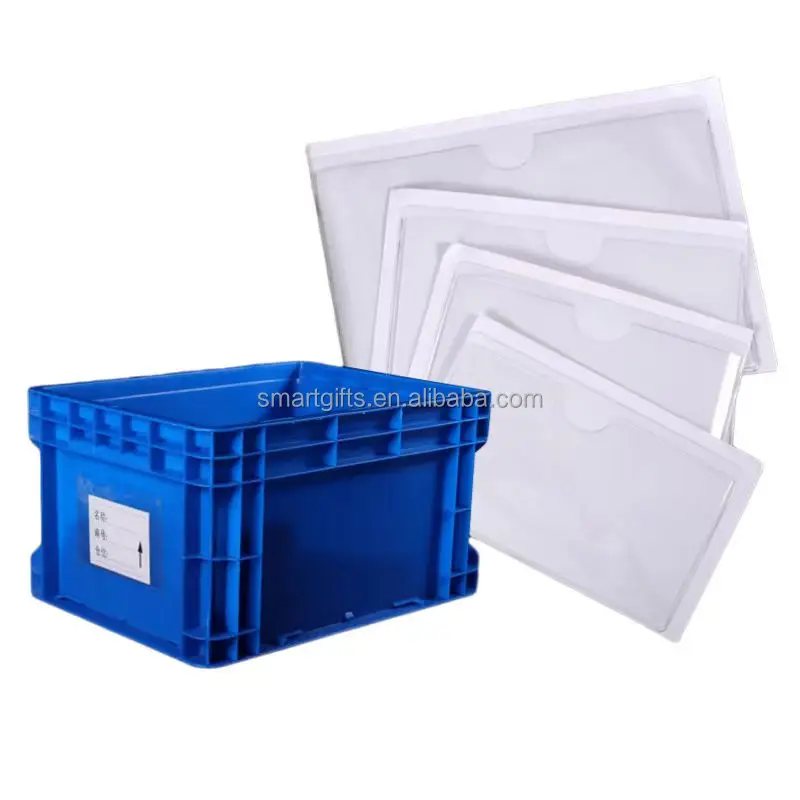 Soft PVC Warehouse Labels Pockets Index Vinyl Self Adhesive Sticky Carton Price Label Tag Pouch Ticket Permit Card Holder
