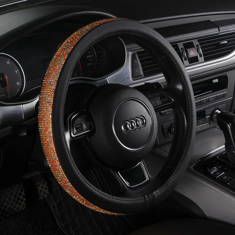 Full diamond inlaid steering wheel cover all season universal car micro fiber leather steering wheel cover
