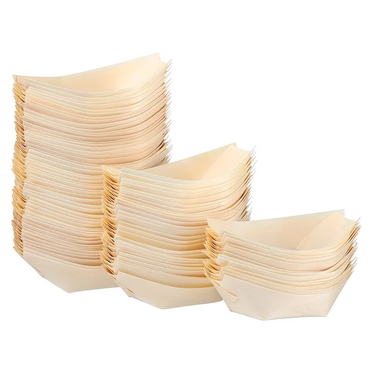 100pcs Disposable Wooden Boat Natural Pinewood Take Out Trays Sushi Boat Shape Plate Sushi Sashimi Christmas Serving Plate