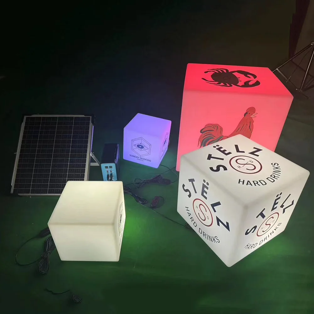 Remote RGB Color Changing 40CM Led Display Cube for Advertising Outdoor Luxury Furniture Plastic Light Up Cube Seat and Table