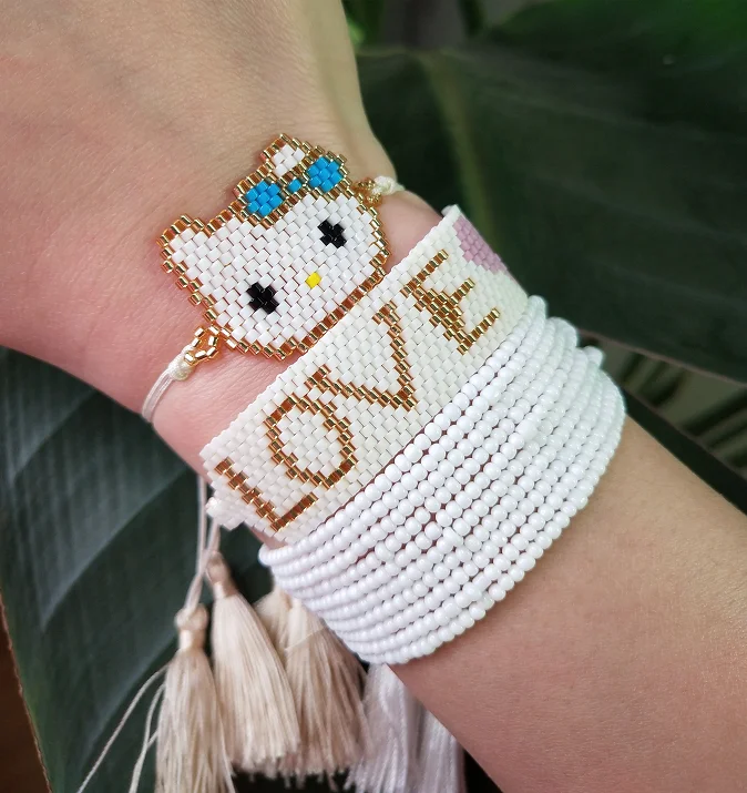 Newest Simple Trendy Cute Fashion Charm Miyuki Beads Hello kitty Love Shape Crystal Bracelet Jewelry Adjustable Tassel