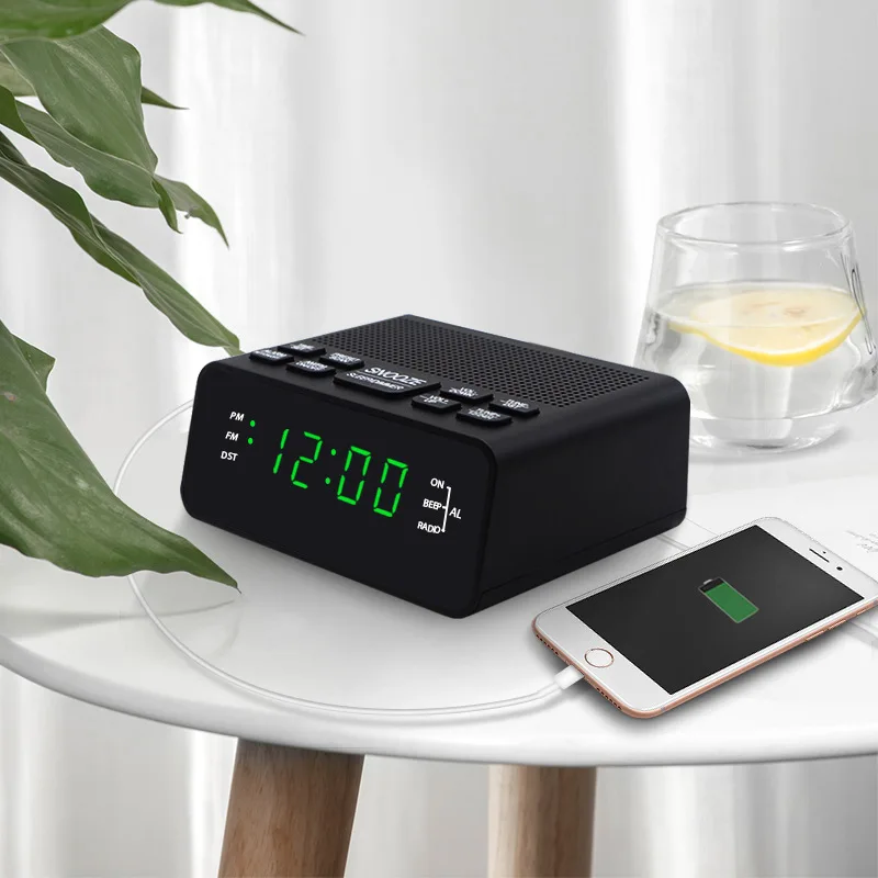 Hotel Led Digital Alarm Clock Radio Logo Customized White Square Modern Radio Bluetooth Speaker Wireless Electronic Wall Clock