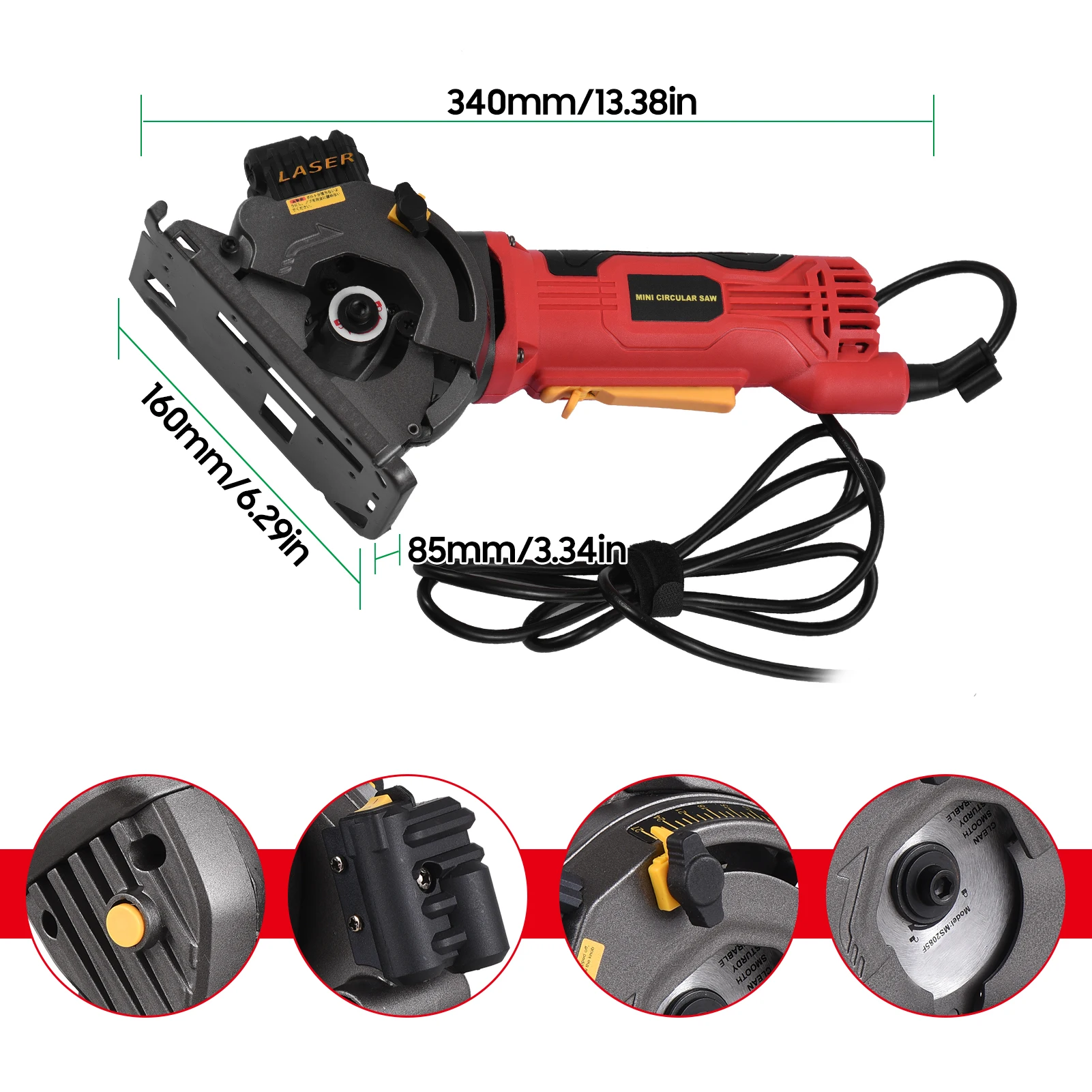 580W 3700RPM Mini Circular Saw Corded 4.8 Amp Electric Compact Circular Saw 6 Blades for Cutting Wood Tile Plastic Soft Metal